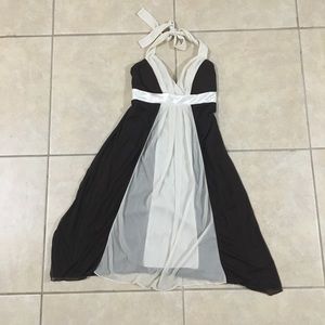 Ruby Rox Cream Strip chiffon flowing halter dress